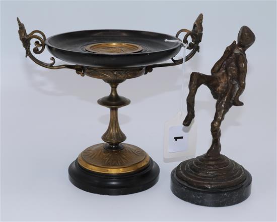 Ormalu & slate comport & bronze figure(-)